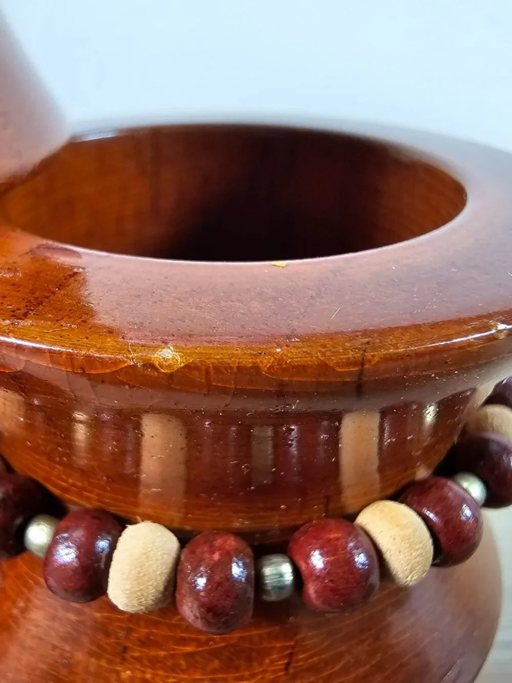 Pier 1 Beaded Wooden Napkin Rings Set of 6 Brown Neutral Boho